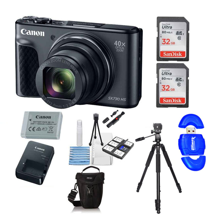 Canon PowerShot SX730 HS Digital Camera (Black) with 64GB SD Cards &amp; Battery Bundle