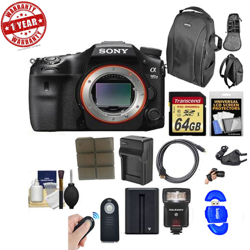 Sony Alpha A99 II Full Frame 4K Wi-Fi Digital SLR Camera Body with 64GB Card + Backpack + Flash + Battery &amp; Charger + Remote + Diffuser + Kit