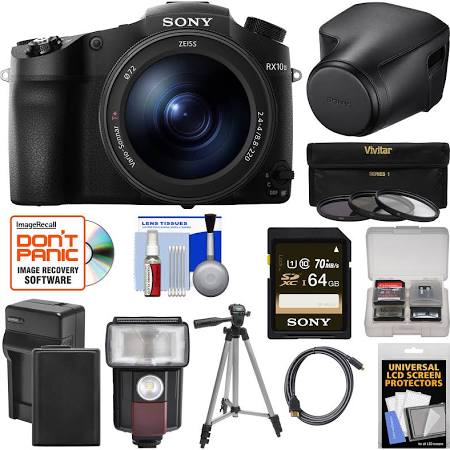Sony Cyber-Shot DSC-RX10 III 4K Wi-Fi Digital Camera with LCJ-RXJ Leather Case + 64GB Card + Battery &amp; Charger + Flash + Filters + Tripod + Kit