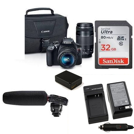 Canon EOS Rebel T6/2000D DSLR Camera with 18-55mm &amp; Canon 75-300mm III Lens with Shotgun Mic Bundle