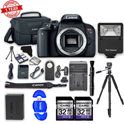 Canon EOS Rebel T7i/800D DSLR Camera (Body Only) 2x 32GB Class 10 SD Memory Card Accessory Bundle