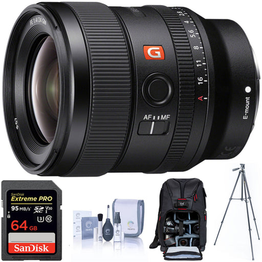 Sony FE 24mm f/1.4 GM Lens - Photography Backpack, 64SD Memory Card, Tripod &amp; Free Cleaning Kit