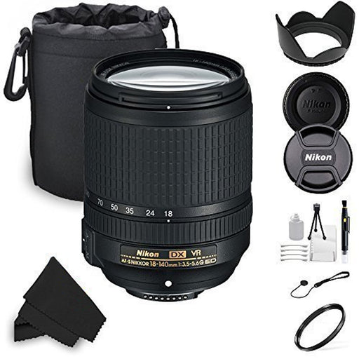 Nikon AF-S DX NIKKOR 18-140mm f/3.5-5.6G ED VR Lens with/ UV Filter|Cleaning Kit|Cap Holder|Tulip Lens Hood (White Box)