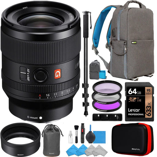 Sony FE 35mm f/1.4 GM Lens Professional - Backpack - Polarized Filter Kit &amp; Accessory Bundle