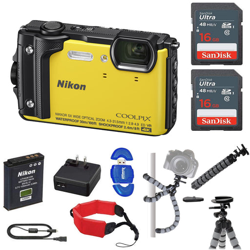 Nikon COOLPIX W300 Digital Camera (Yellow/Mix Colors) with 2x 16GB Memory Cards Floating Strap Starter Kit