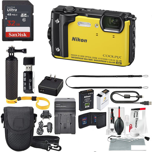 Nikon COOLPIX W300 Digital Camera (Yellow/Mix Colors) with 32GB Case Floating Grip Battery Cleaning Kit More