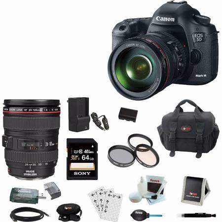 Canon EOS 5D Mark III / IV DSLR with 24-105mm Lens and 64GB SDXC Accessory Bundle