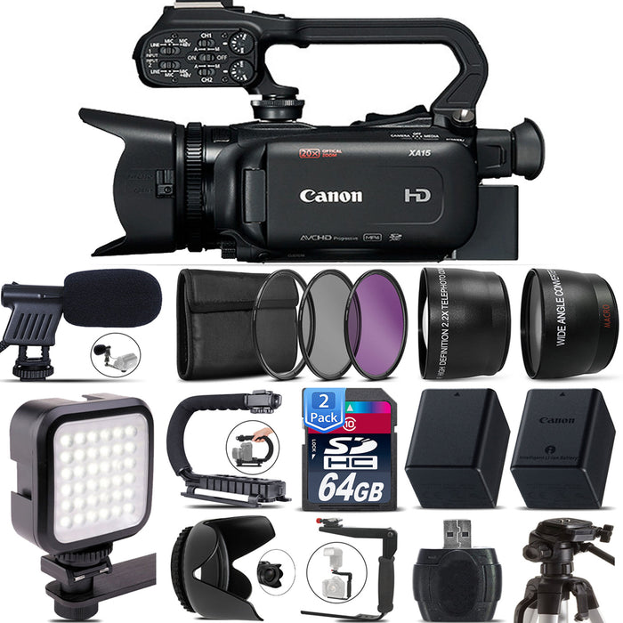 Canon XA15 Compact Full HD Camcorder with SDI, HDMI, and Composite Output with Microphone Essential Bundle