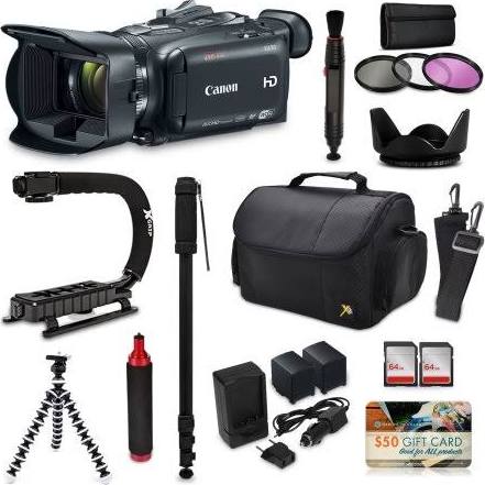 Canon XA30 HD Professional Camcorder + Wideangle Lens + Telephoto Lens + Lens Hood + 2 PC 64 GB Memory Cards + Tripod + LED Light + 3 PC Filter Kit