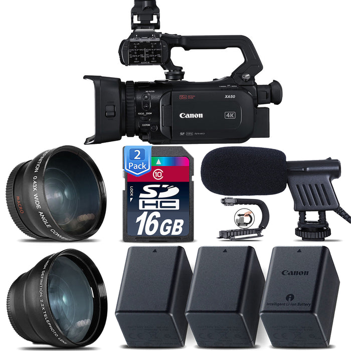 Canon XA50 Professional UHD 4K Camcorder with Shotgun Microphone &amp; Additional Accessories USA
