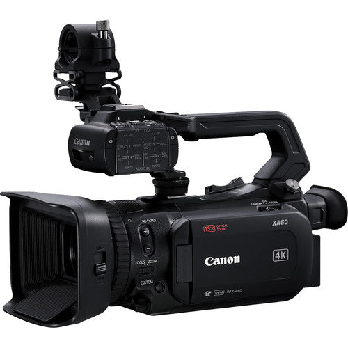 Canon XA50 Professional UHD 4K Camcorder W/Extra Battery, Soft Padded Bag, 64GB Memory Card, LED Light, UV Filter, Tripod and More Starter Bundle