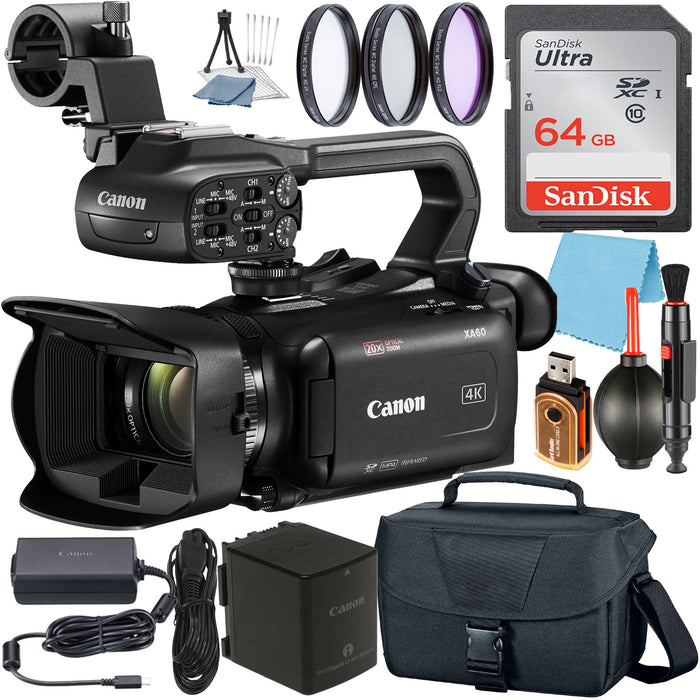 Canon XA60 Professional UHD 4K Camcorder with SanDisk 64GB Memory Card + Case + 3 Pieces Filter + Accessory Bundle - NJ Accessory/Buy Direct & Save