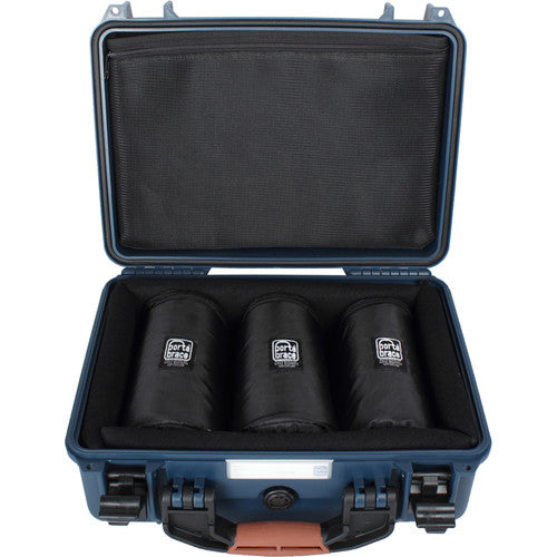 Porta Brace Hard Case with Three 7&quot; Lens Cups for DSLRs or Small Equipment and Accessories (Blue)