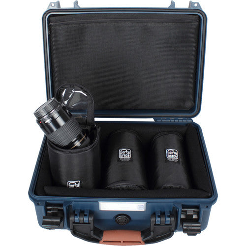 Porta Brace Hard Case with Three 7&quot; Lens Cups for DSLRs or Small Equipment and Accessories (Blue)