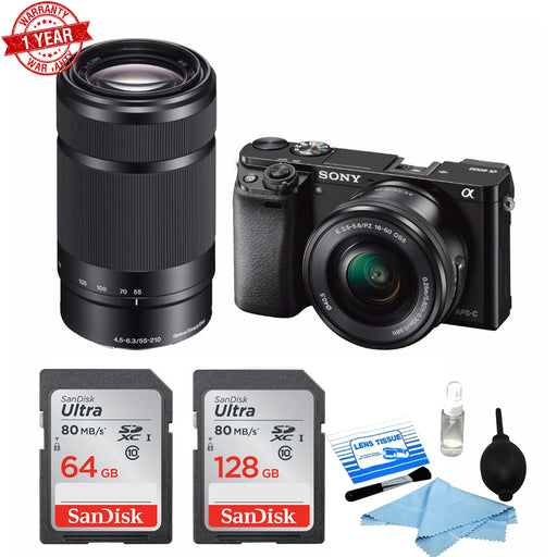 Sony Alpha a6000 Mirrorless Digital Camera with 16-50mm and 55-210mm Lenses W/ 192GB MEMORY CARD BUNDLE