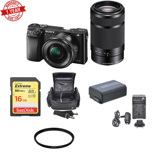 Sony Alpha a6000 Mirrorless Digital Camera with 16-50mm and 55-210mm Lenses w 16GB MC Starter Bundle (Black)