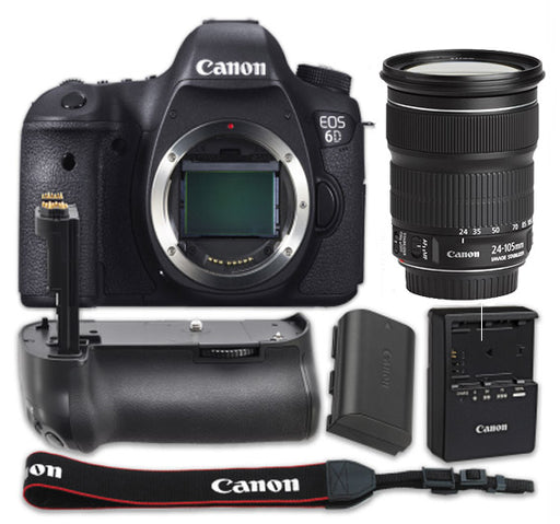 Canon EOS 6D Camera with Canon EF 24-105mm f/3.5-5.6 IS STM Lens + Pro Series Multi-Power Battery Grip For Canon DSLR Cameras