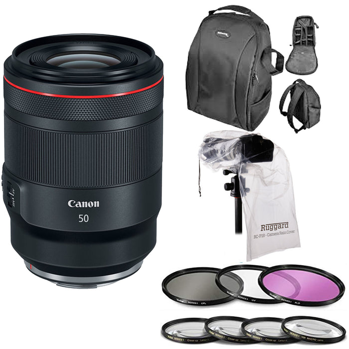 Canon RF 50mm f/1.2L USM Lens USA with 77MM Filter Kit &amp; Close-Up Filters | DSLR BackPack | Rain Protection