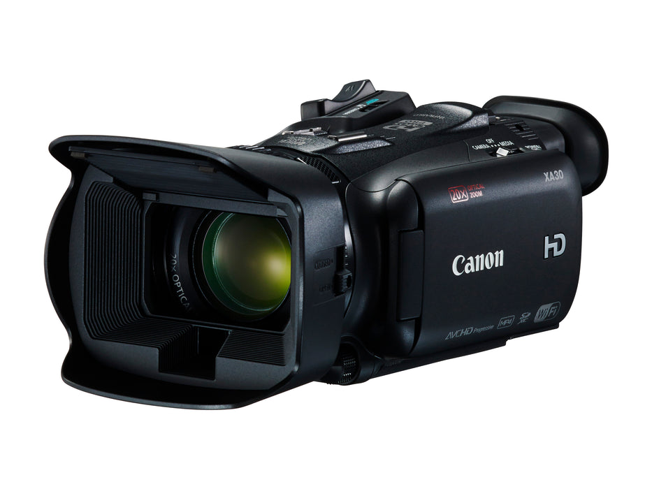 Canon XA30 HD Professional Camcorder + Wideangle Lens + Telephoto Lens + Lens Hood + 2 PC 64 GB Memory Cards + Tripod + LED Light + 3 PC Filter Kit