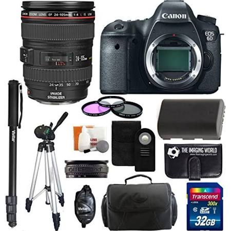 Canon EOS 6D 20.2 MP CMOS Digital SLR Camera body with 3.0-Inch LCD and Wide Angle-Telephoto EF 24-105mm IS f/4 L USM Lens Kit Deluxe Bundle