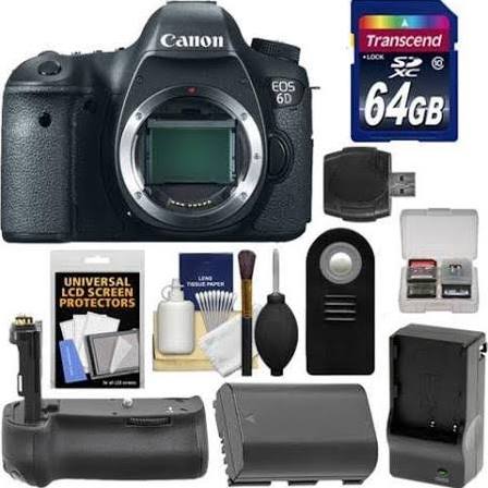 Canon EOS 6D Digital SLR Camera Body with 64GB Card + Battery &amp; Charger + Battery Grip + Remote + Accessory Kit Deluxe Bundle
