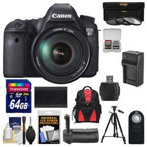 Canon EOS 6D Digital SLR Camera Body with EF 24-105mm L IS USM Lens with 64GB Card + Backpack + Grip + Battery &amp; Charger + Tripod + Kit