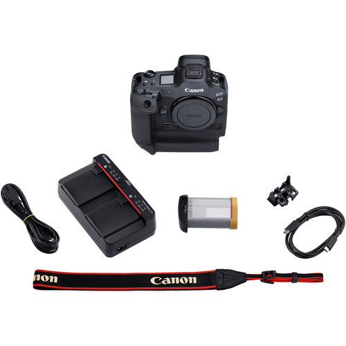 Canon EOS R3 Mirrorless Camera (Body Only) + Sony 64GB TOUGH SD Card + Card Reader + Case + Flex Tripod + Hand Strap + Cap Keeper + Memory Wallet + Cleaning Kit