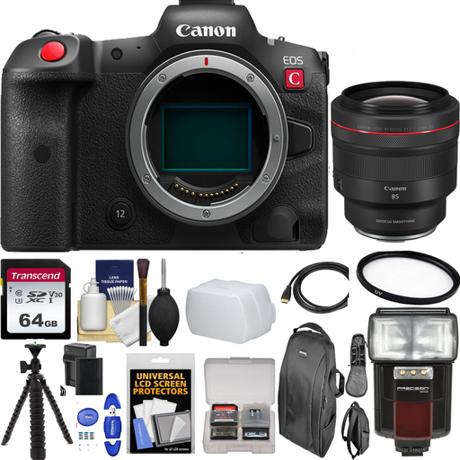 Canon EOS R5 C Mirrorless Digital Camera with Canon RF 85mm f/1.2L USM DS with 64GB Additional Accessories Bundle