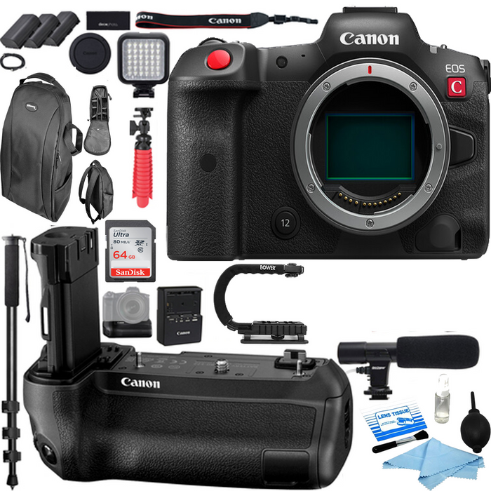 Canon EOS R5 C Mirrorless Digital Camera (Body Only) with Canon BG-R10 Battery Grip | Microphone | LED Light | Spare Batteries & More Deluxe Bundle