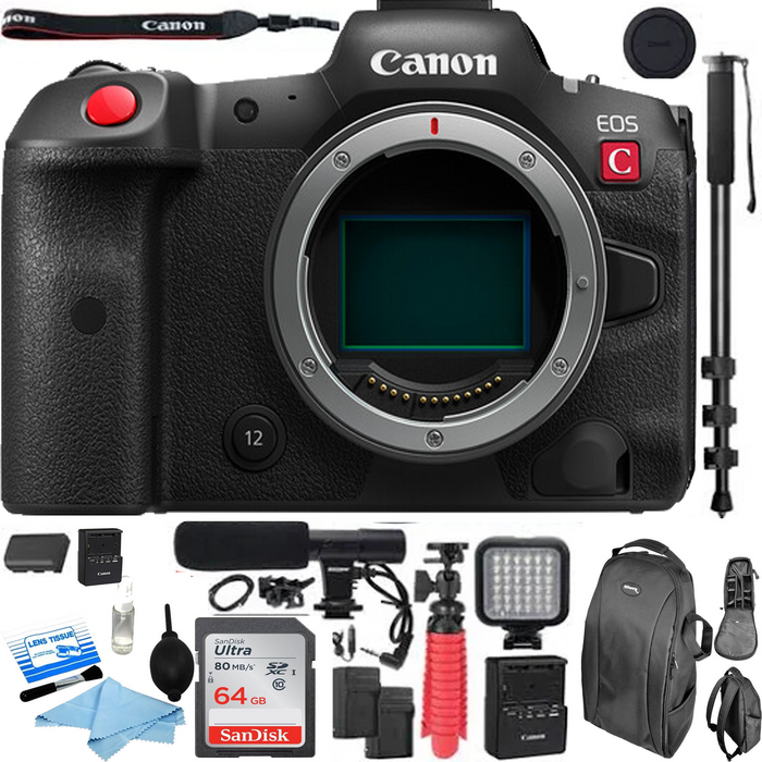 Canon EOS R5 C Mirrorless Digital Camera (Body Only) with Microphone | LED Light | Monopod | Backpack & More Bundle