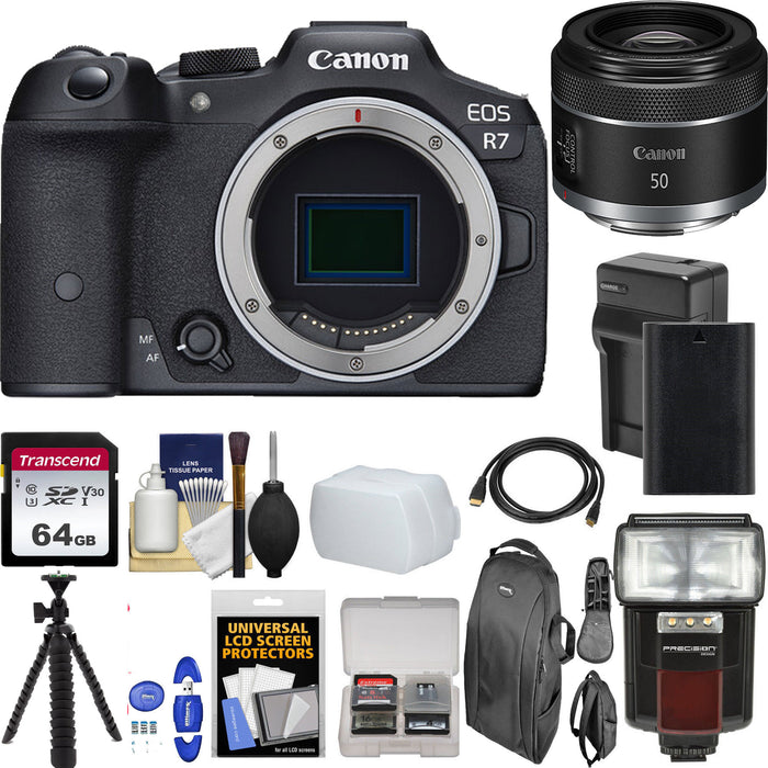 Canon EOS R7 Mirrorless Digital Camera with | Canon 50mm 1.8 STM | 64GB Premium Package