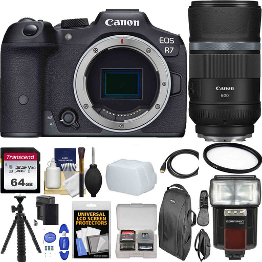 Canon EOS R7 Mirrorless Digital Camera with Canon RF 600mm f/11 IS STM with 64GB Additional Accessories Bundle