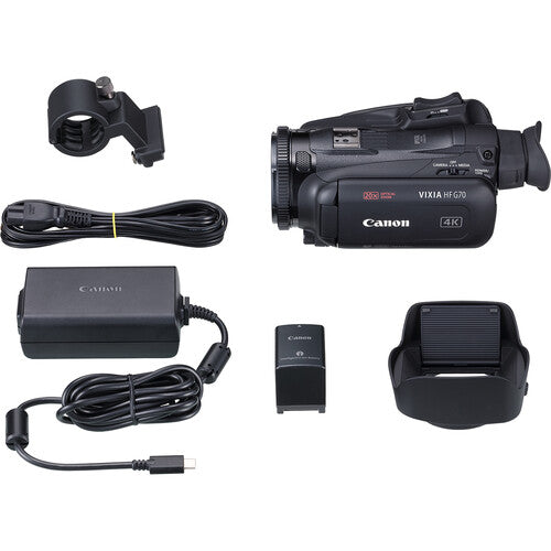 Canon Vixia HF G70 UHD 4K Camcorder (Black) + 4K Monitor + Rode Wireless GO II Mic + 2 x 64GB Memory Card + 3 x BP828 Battery + BP820 Charger + Color Filter Kit + Filter Kit + More