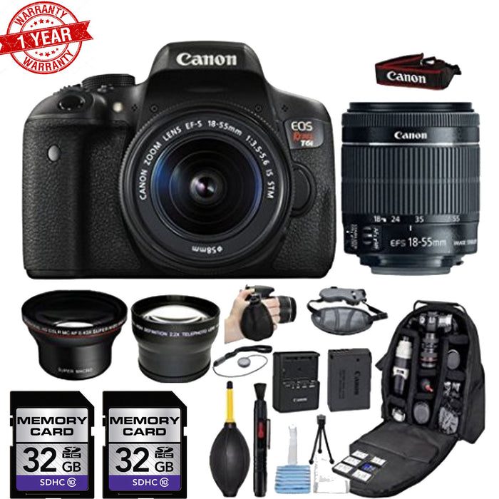 Canon EOS Rebel T6i/800D DSLR Camera with 18-55mm |Wide Angle &amp; Telephoto Lens| 32GB MCs| Backpack Package