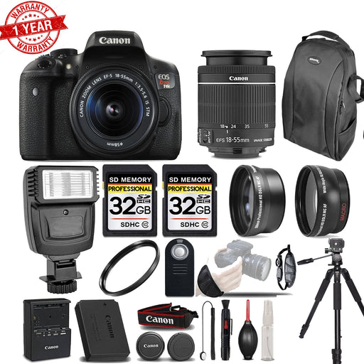 Canon EOS Rebel T6i/800D DSLR Camera with 18-55mm - 3 Lenses Kit | 64GB MC | FLASH | Backpack and More