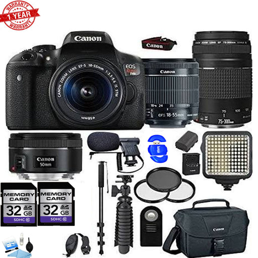 Canon EOS Rebel T6i/800D DSLR Camera with 18-55mm |EF 75-300mm III Telephoto Lens|EF 50mm f/1.8 STM Lens and Accessory Bundle
