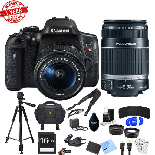 Canon EOS Rebel T6i/800D DSLR Camera with 18-55mm and 55-250mm Lenses w/ 16GB MC Bundle