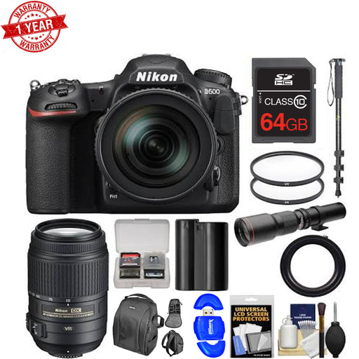 Nikon D500 Wi-Fi 4K Digital SLR Camera &amp; 16-80mm VR Lens with 55-300mm VR &amp; 500mm Lenses BUNDLE