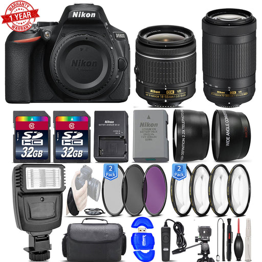 Nikon D5600 24.2MP DSLR Camera 18-55mm VR Lens Nikon 70-300mm VR Lens- 64GB Kit