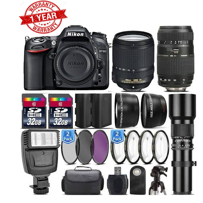 Nikon D7100 DSLR Camera || Nikon 18-140mm VR || 70-300mm || 500mm || Flash -64GB Kit, Black