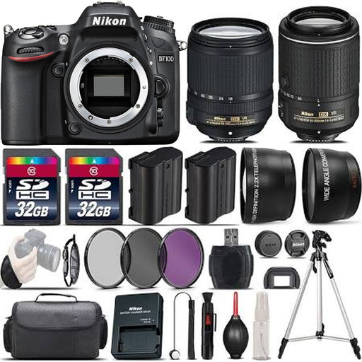 Nikon D7100 Digital SLR Camera + 18-140mm VR + 55-200mm VR II + 64GB -4 Lens Kit, Black