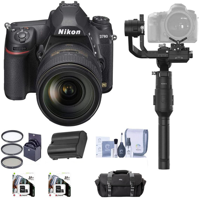 Nikon D780 FX-Format DSLR Camera with AF-S NIKKOR 24-120mm f/4G ED VR Lens - Bundle with DJI Ronin-S Essentials Kit, Spare Battery, 77mm Filter Kit, Cleaning Kit - NJ Accessory/Buy Direct & Save