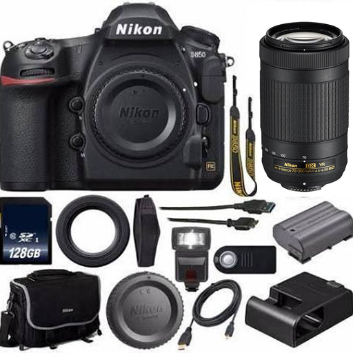 Nikon D850 DSLR Camera Nikon AF-P NIKKOR 70-300mm ED VR Lens 128GB MC External Flash Mini HDMI Cable Universal Wireless Remote