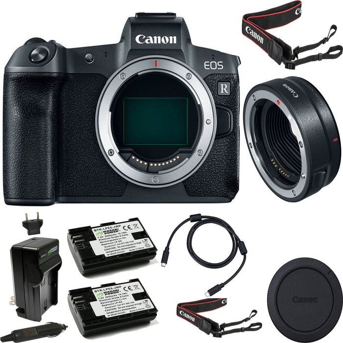 Canon EOS R Mirrorless Digital Camera (Body Only) with Mount Adapter EF-EOS R | 2x Spare Batteries + AC/DC Charger Bundle