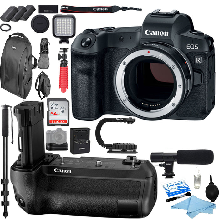 Canon EOS R Mirrorless Digital Camera (Body Only) with Canon BG-E22 Battery Grip Backpack Bundle