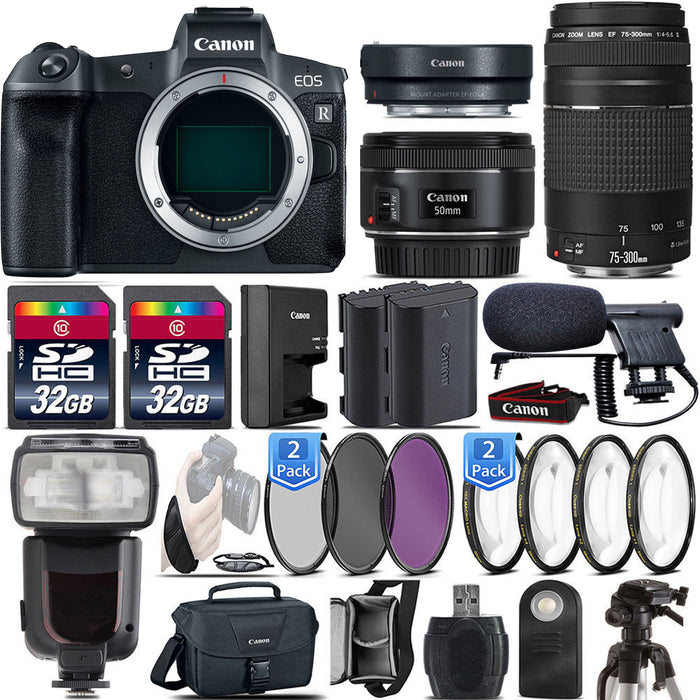 Canon EOS R Mirrorless Digital Camera (Body Only) with | 50mm 1.8 STM | 75-300 III - 64GB Bundle