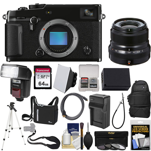 Fujifilm X-Pro3 Wi-Fi Digital Camera Body with 23mm f/2.0 XF Lens + 64GB Card + Case + Flash + Battery &amp; Charger + Tripod + Kit