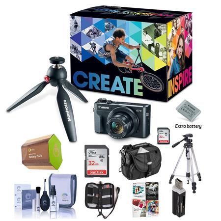 Canon PowerShot G7 X Mark II Video Creator Kit - Bundle With Camera Case, Spare Battery, Spare 32GB SDHC Card, Tripod, Cleaning Kit, Memory Wallet