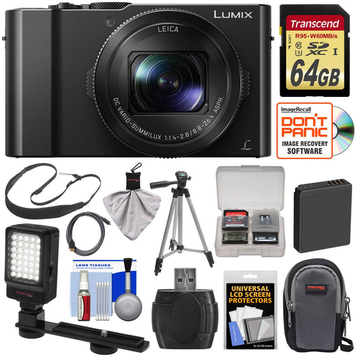 Panasonic Lumix DMC-LX10 4K Wi-Fi Digital Camera with 64GB Card + Battery + Case + Tripod + LED Video Light + Strap + Kit