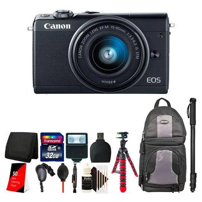 Canon Eos M100 Mirrorless Digital Camera with 15-45mm Lens w/ 62 Inches Monopod Accessory Kit